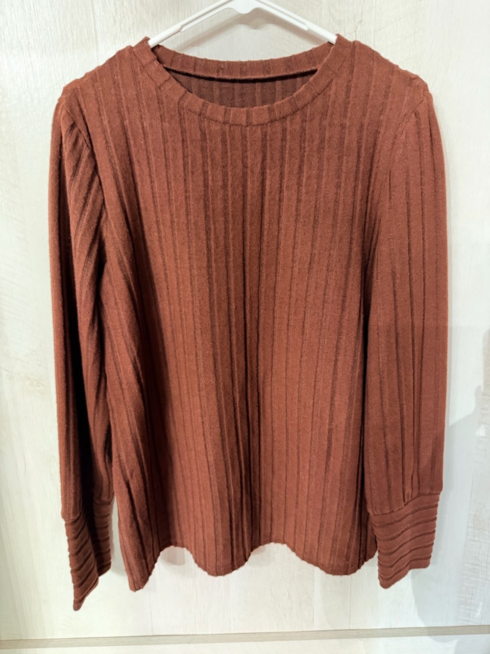 SHEIN Brown Ribbed Long Sleeve Top